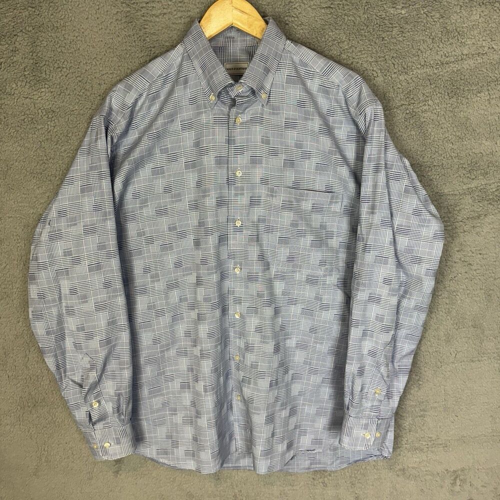 Maus & Hoffman Shirt Mens Large Blue‎ Check Long Sleeve Button Down Cotton